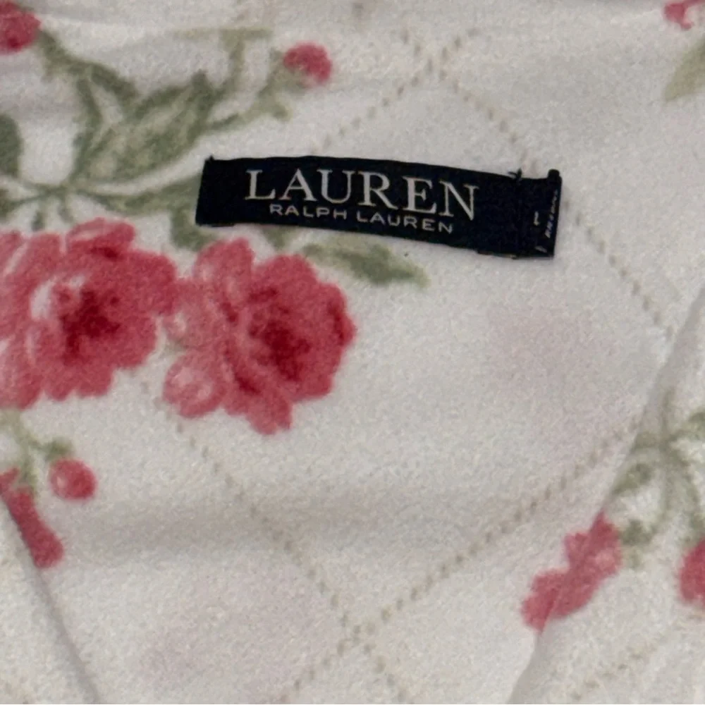 Lauren Ralph Lauren Floral Pajama Top Womens Large Pink Rose Button Up - Picture 3 of 9
